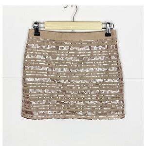 American Eagle Outfitters Mini Skirt Size 0 Chiffon Sequin Champagne Beige